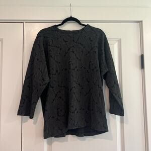 Dosa Women's 3/4 Sleeve Crewneck Top Grey Black Faux‎ Lace Cotton Size 2
